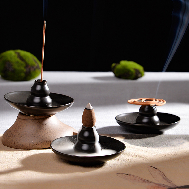 Home Fragrance Miniso - Black Multifunctional Backflow Incense Burner Ceramic