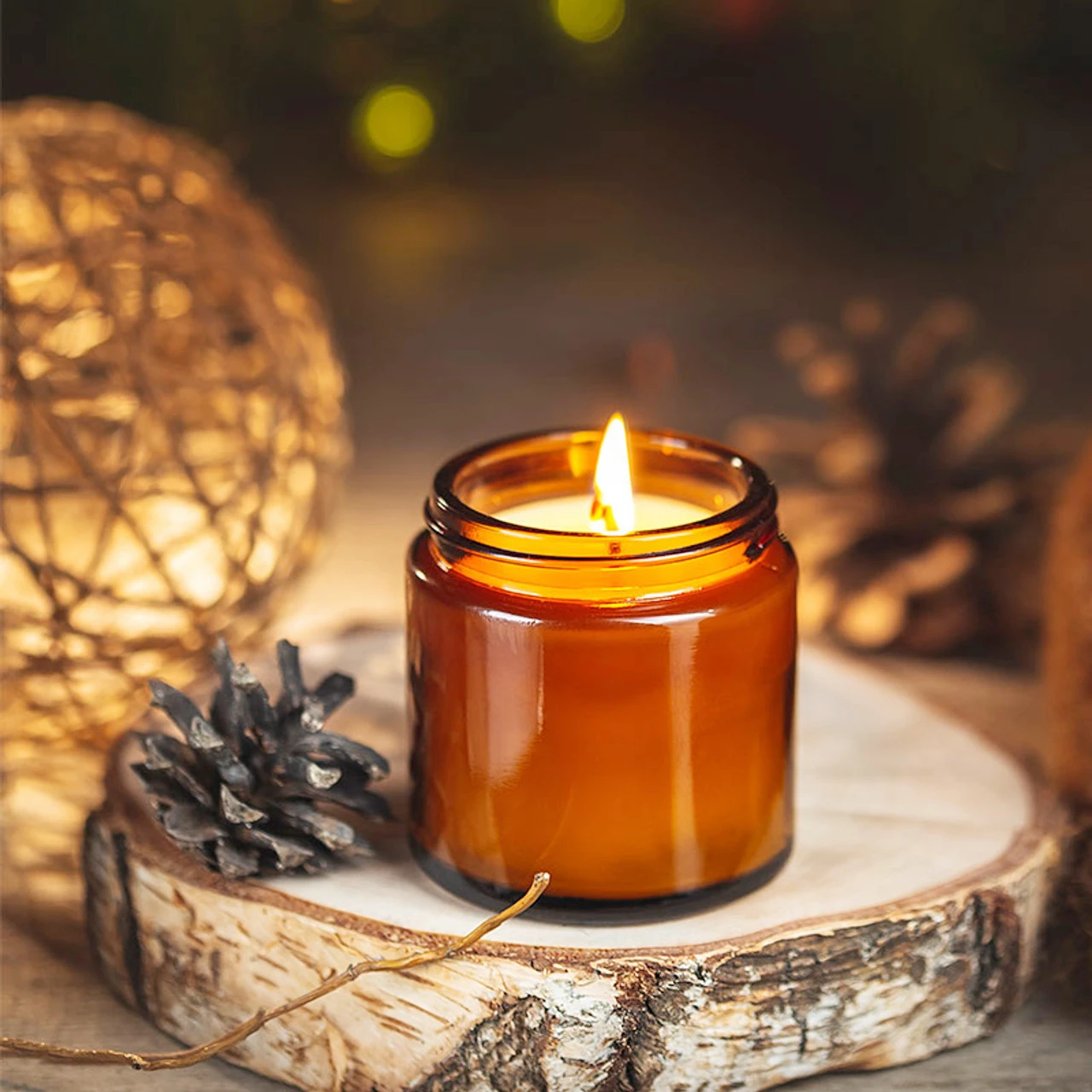 Amber Jar Candle - Glass Candle Jars, 4oz Amber Round