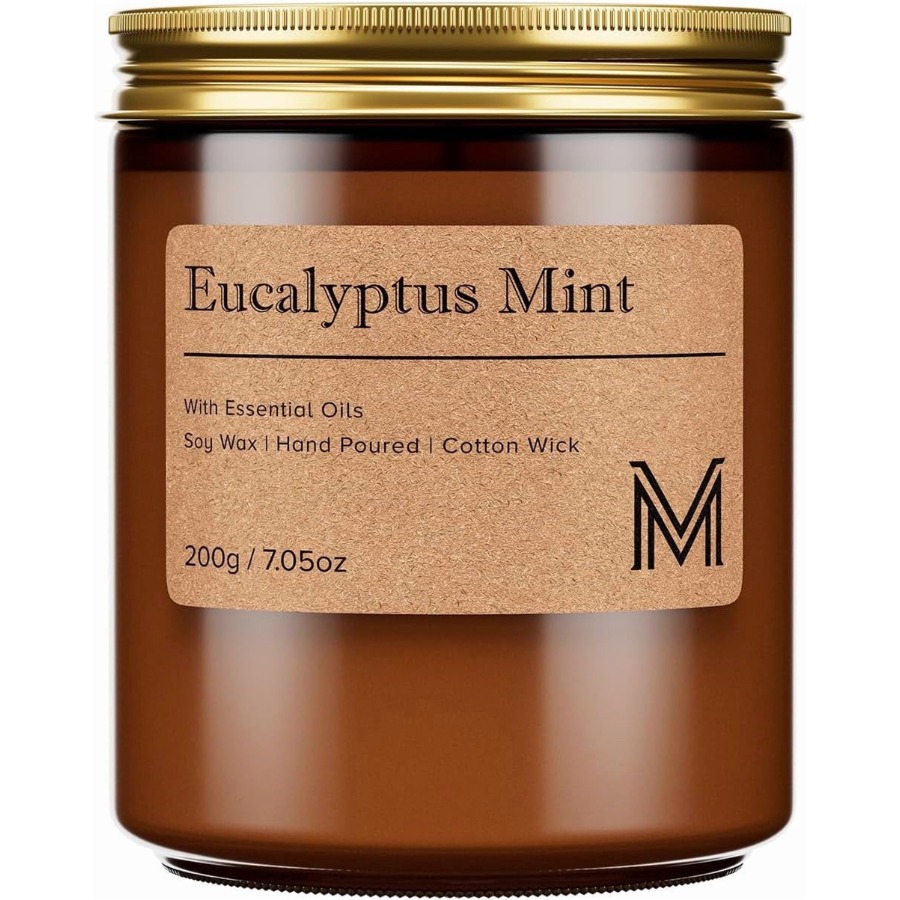 Amber Jar Candle - Eucalyptus Mint Candles for Home Scented