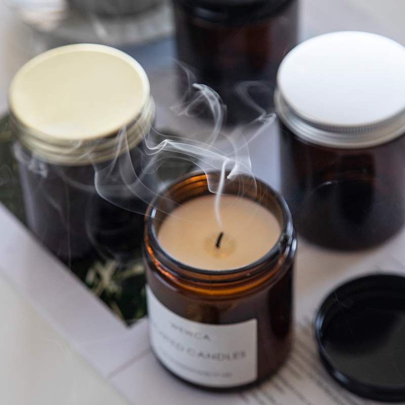Amber Jar Candle - Amber Glass Candle Jars with Lid,