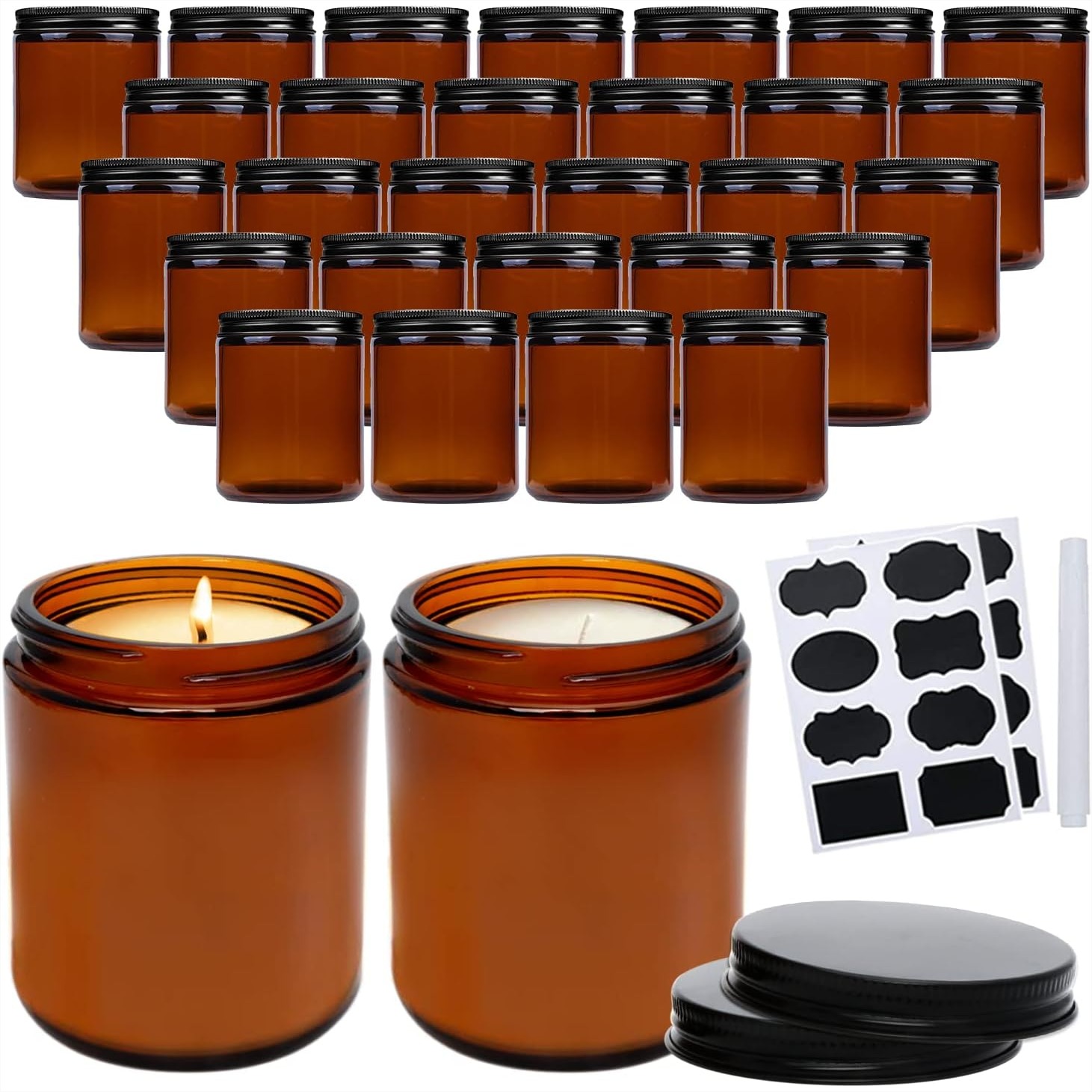Amber Jar Candle - 30 Pack 8oz Amber Glass Jars
