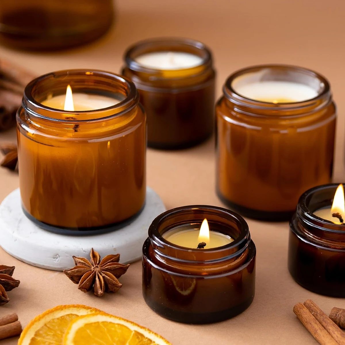 Glass Candle Jars, 4oz Amber R - Amber Jar Candle 评论和价格