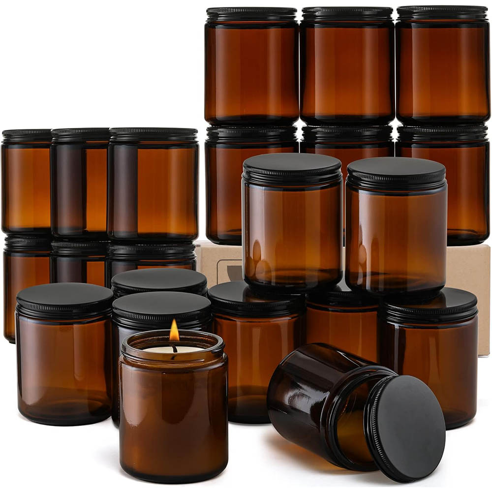 8oz Amber Glass Jars with Blac - Amber Jar Candle 评论和价格