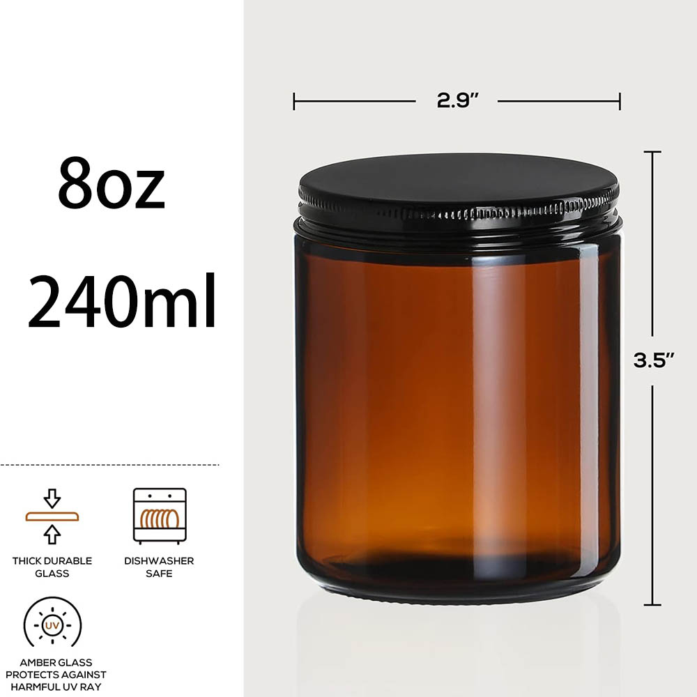 8oz Amber Glass Jars with Blac - Amber Jar Candle 评论和价格