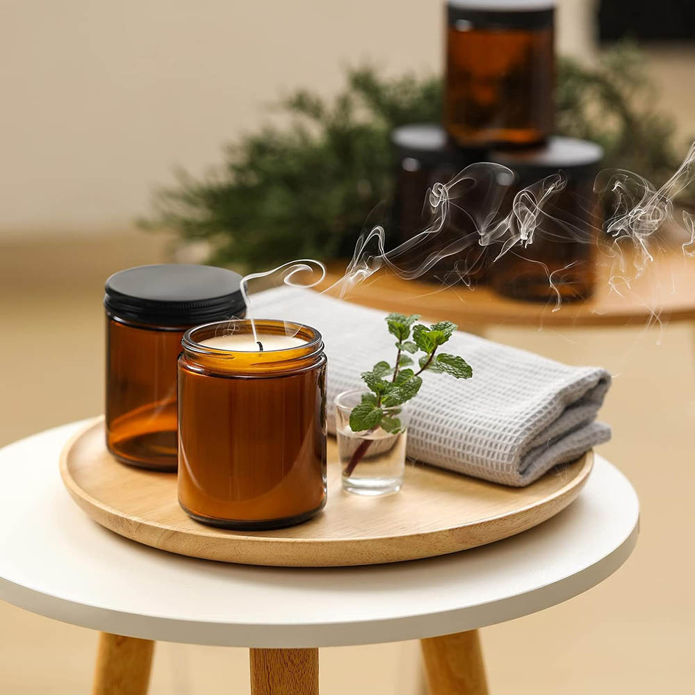 8oz Amber Glass Jars with Blac - Amber Jar Candle 评论和价格