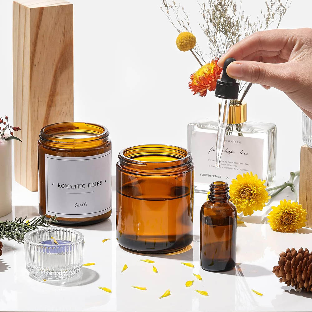 8oz Amber Glass Jars with Blac - Amber Jar Candle 评论和价格