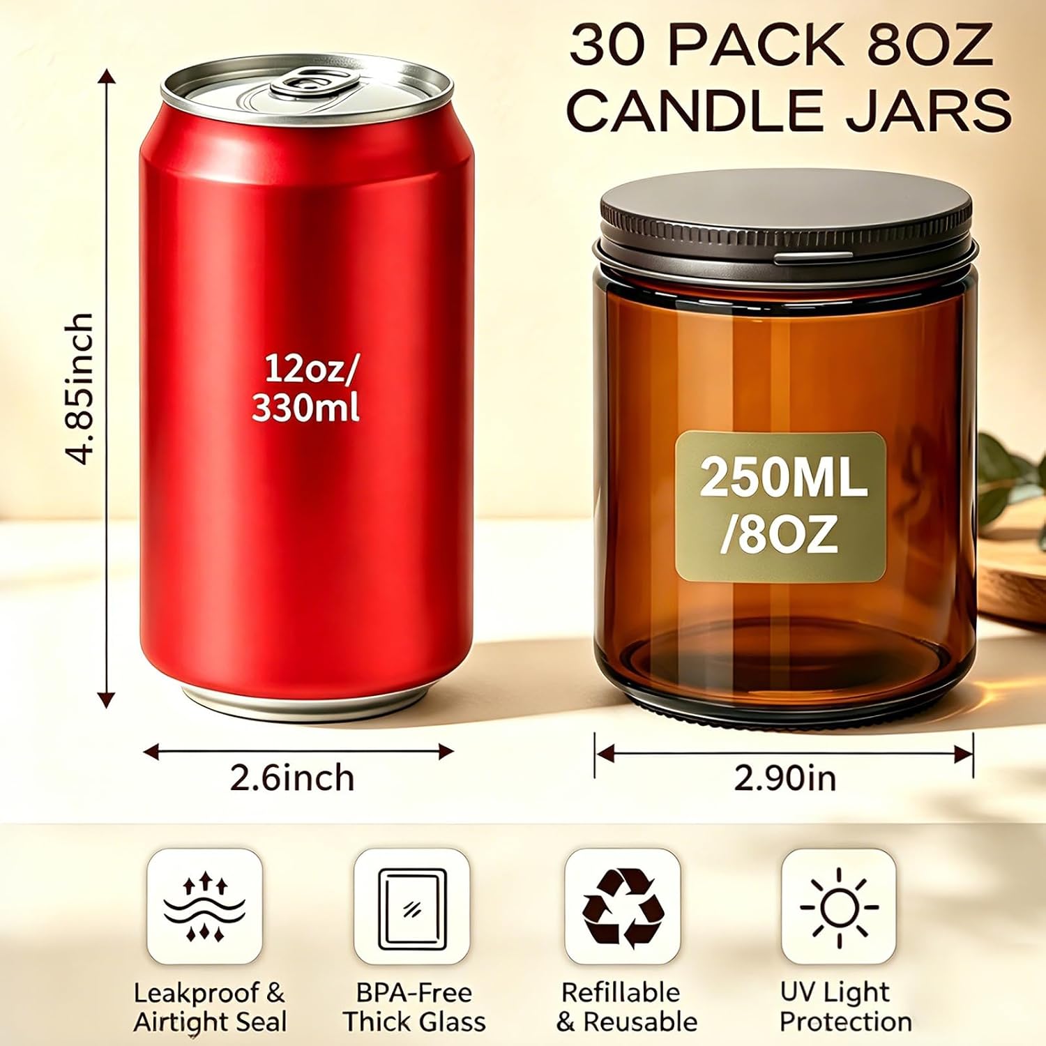 30 Pack 8oz Amber Glass Jars w - Amber Jar Candle 评论和价格